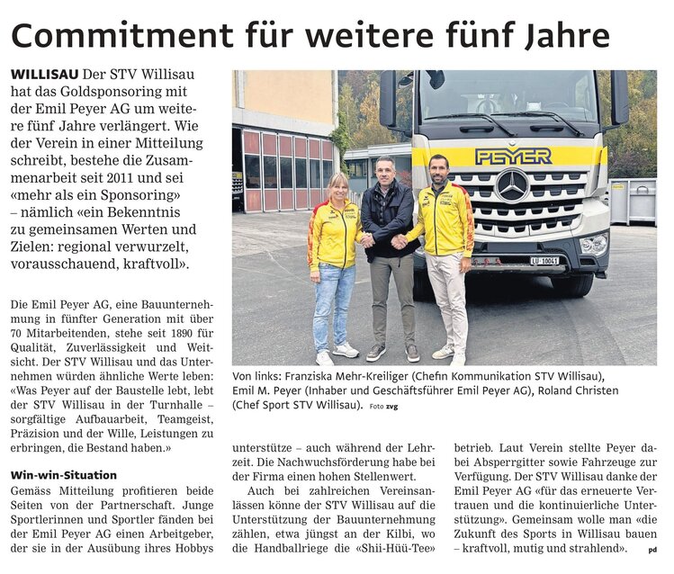 Vertragsverlängerung Sponsoring STV Willisau